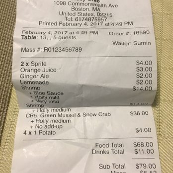 Holly Crab - 18%tip included in my bill and I was ask to give some more?! Like really !!!! No class #tiphungry - Seafood Near Me - Boston, Massachusetts