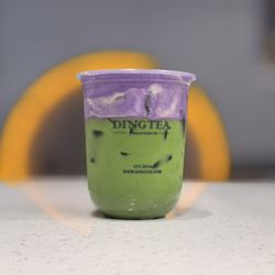 Ding Tea - Hawthorne - Ube Matcha Latte. Made with ceremonial matcha and house made ube cream