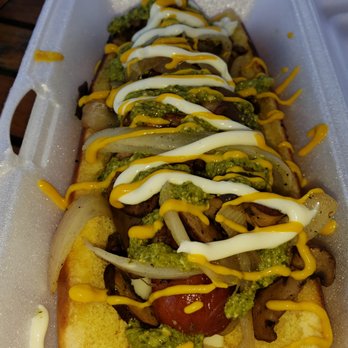 Hukilau Marketplace - My "Go-To" ~ Number Four Pesto Dog Combination Meal with bacon, mayo, mushrooms, mustard, onions, pesto, swiss cheese, french fries, & Pepsi - Shopping Centers Near Me - Laie, Hawaii Hukilau Marketplace - My "Go-To" ~ Number Four Pesto Dog Combination Meal with bacon, mayo, mushrooms, mustard, onions, pesto, swiss cheese, french fries, & Pepsi - Shopping Centers Near Me - Laie, Hawaii