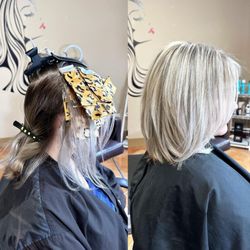 Irina Hair Design - Blonding Service :
Combo of highlights and teasy lights , balayage, shadow root & toner