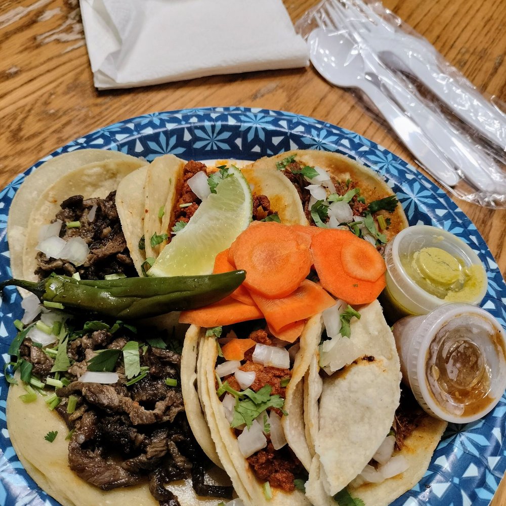 Taco plate: 2 shredded beef, 2 spicy pork, 2 carne's asado Taco plate: 2 shredded beef, 2 spicy pork, 2 carne's asado