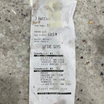 Five Guys - Receipt - Burgers Near Me - Charlotte, North Carolina