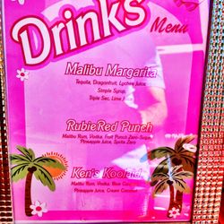 LUX Creative Bars - Beautiful Custom Drinks Menu.. "Come on Barbie Let's Go Party"