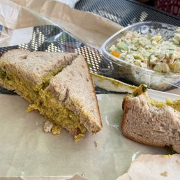 Curried chickpea salad sandwich and vegan orzo salad!