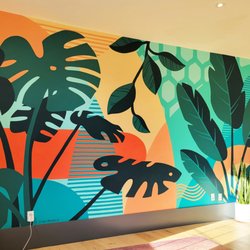L Star Murals - Contemporary geometric plant mural for therapeutic office designed and painted by L Star Murals in Los Angeles, CA