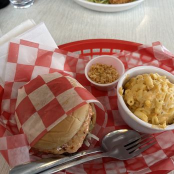 Hancock - Hatch burger with pimento mac and cheese and bread crumbs on the side. - Chicken Shop Near Me - Grand Rapids, Michigan
