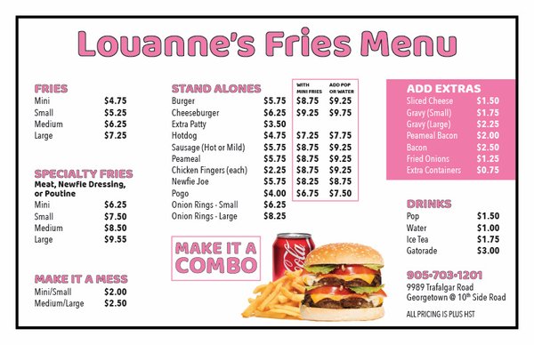 Menu photo 2 Louanne's Famous Fries Georgetown, ON