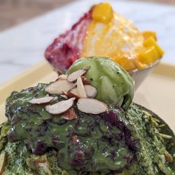 Leafy Korean Dessert Cafe - Matcha green tea and beans with almond bingsu