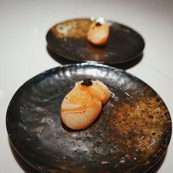 Hidden Omakase - Dish 5: Hokkaido scallop with Siberian Caviar - Sushi Bars Near Me - Houston, Texas Hidden Omakase - Dish 5: Hokkaido scallop with Siberian Caviar - Sushi Bars Near Me - Houston, Texas