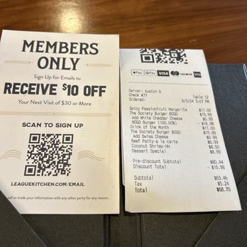 The League Kitchen & Tavern - The bill for 2 - Bars Near Me - Bee Cave, Texas The League Kitchen & Tavern - The bill for 2 - Bars Near Me - Bee Cave, Texas