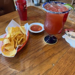 El Rodeo - Chips and salsa. Strawberry margarita.