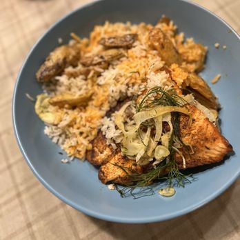 Burtons Grill & Bar - Salmon Romesco* - New American Near Me - Burlington, Massachusetts