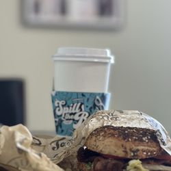 Spill the Beans Coffee and Bagels - BBL w crispy  and a Breve Latte