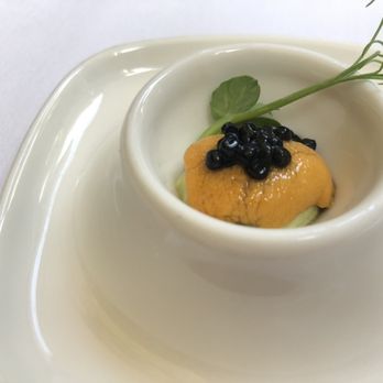 Le Papillon - Amuse bouche: Uni on pea purée - French Near Me - San Jose, California Le Papillon - Amuse bouche: Uni on pea purée - French Near Me - San Jose, California