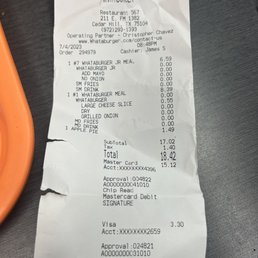 a receipt for a pizza