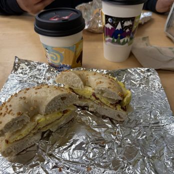 Java Joe's Corner Cafe - Breakfast Sandwich  Garlic Bagel, Eggs, cheese, and Bacon - Coffee & Tea Near Me - Farmington, Maine