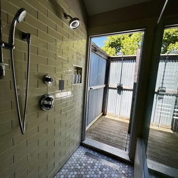 Carneros Resort and Spa - Indoor shower opens up to outdoor shower and tub (tub not shown in photo) - Resorts Near Me - Napa, California Carneros Resort and Spa - Indoor shower opens up to outdoor shower and tub (tub not shown in photo) - Resorts Near Me - Napa, California