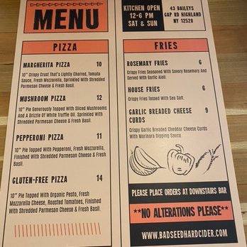 Bad Seed Cider Company - Food Menu - Wineries Near Me - Highland, New York Bad Seed Cider Company - Food Menu - Wineries Near Me - Highland, New York