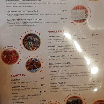 Yummy Momo - a menu on a table - Himalayan/Nepalese Near Me - Toronto, Ontario
