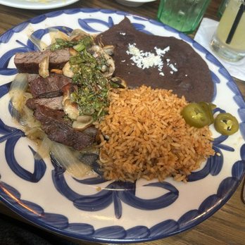 Serranos - Steak Chimichurri with black refried beans - Tex-Mex Near Me - Austin, Texas