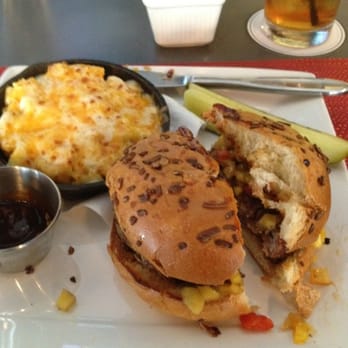 Epic SmokeHouse - Big Kahuna burger (cut in half), mac and cheese with pancetta side - Steakhouses Near Me - Arlington, Virginia