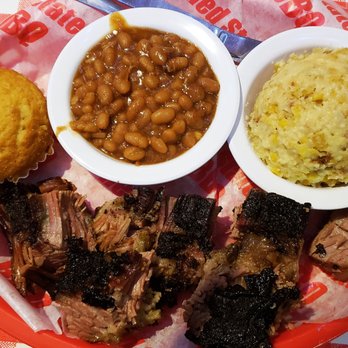 Red State BBQ - Double-Smoked Brisket, corn pudding, baked beans, corn muffin - Barbeque Near Me - Lexington, Kentucky Red State BBQ - Double-Smoked Brisket, corn pudding, baked beans, corn muffin - Barbeque Near Me - Lexington, Kentucky