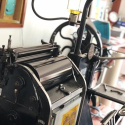 Trademark Letterpress Co. - Our vintage 1963 Heidelberg Windmill in the foreground and our 1887 Golding Pearl just beyond.