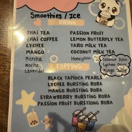 Bubble tea menu tapioca boba smoothie Bubble tea menu tapioca boba smoothie
