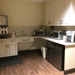 Mercy Birthing Center - Refreshment area with tea, coffee, cereal, and a few snacks