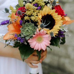 Silk's Flower Shop - Bride's bouquet. we asked for colorful with a few succulents thrown in. so happy!