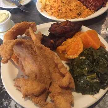 Sandra's Next Generation - Catfish side of yams, greens and plantains - Soul Food Near Me - New Haven, Connecticut