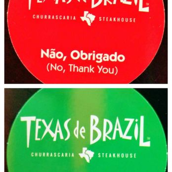 Texas de Brazil - Birmingham - Not, yet. Yes, please: signals for communicating with the gauchos. - Brazilian Near Me - Birmingham, Alabama Texas de Brazil - Birmingham - Not, yet. Yes, please: signals for communicating with the gauchos. - Brazilian Near Me - Birmingham, Alabama