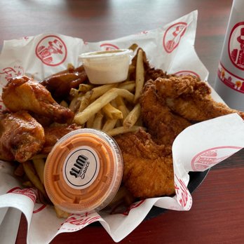 Slim Chickens - 5 wings and 5 strips and Fries, signature drink cup with fresh  tee flavored tea and tea is goo. - New American Near Me - Lawton, Oklahoma
