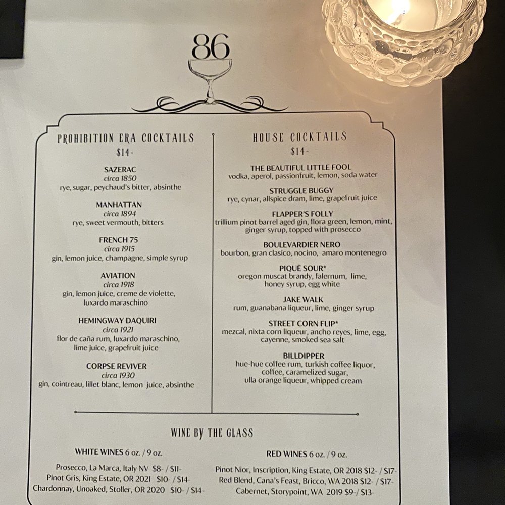 86 Speakeasy - Drinks Menu - Cocktail Bars Near Me - Eugene, Oregon