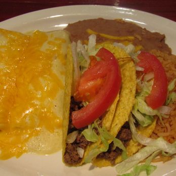 Jalapenos Locos - Combo Plate - Two Chicken Enchiladas & Two Beef Tacos - with Rice & Refried Beans - - Tex-Mex Near Me - San Angelo, Texas