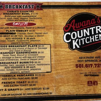 Awana's Country Kitchen - Breakfast menu - Food Trucks Near Me - Hot Springs, Arkansas Awana's Country Kitchen - Breakfast menu - Food Trucks Near Me - Hot Springs, Arkansas