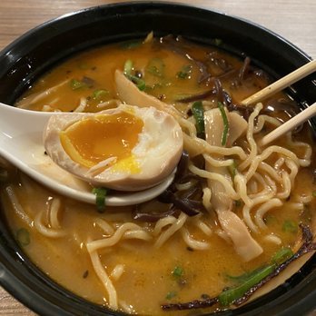 Fujiya Ramen - R6. Spicy Miso Ramen with egg (half-eaten in picture). Substituted corn for kikurage mushrooms - Ramen Near Me - Montclair, New Jersey Fujiya Ramen - R6. Spicy Miso Ramen with egg (half-eaten in picture). Substituted corn for kikurage mushrooms - Ramen Near Me - Montclair, New Jersey