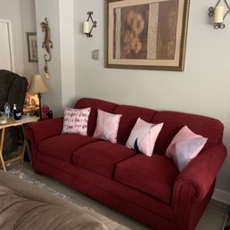Moved old sofa out the way to place it with Big Red!  I love her!