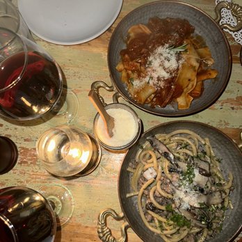 Pane e Vino - One is a creamy sausage pasta with mushrooms, other is a lamb pasta! Soooooooo good - Italian Near Me - Miami Beach, Florida