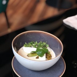 BLEND Restaurant - Tomato mousse with green asparagus and water buffalo mozzarella
