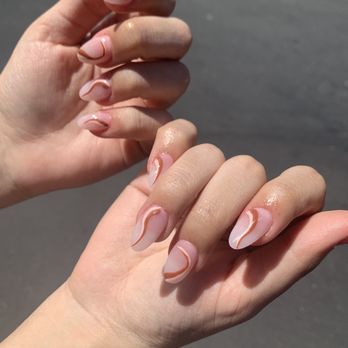 Nail Bar - Mountain View - Acrylic short almond nails with brown swirls $80 - Nail Salons Near Me - Mountain View, California