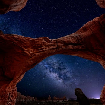 Arches National Park - Double Arch, night sky long exposure photo I took of the Milky Way in Arches National Park, UT - Parks Near Me