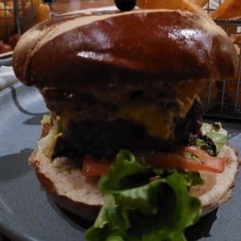 Grain - Stout Burger (the burger was about a third of the size of the bun) - Beer Gardens Near Me - Norfolk, Virginia Grain - Stout Burger (the burger was about a third of the size of the bun) - Beer Gardens Near Me - Norfolk, Virginia