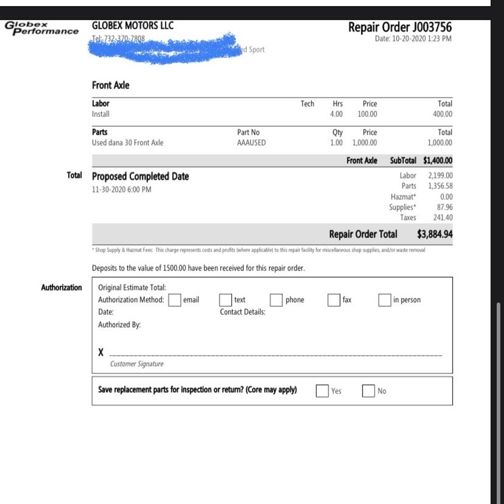 Globex Performance - Receipt for work done - Auto Customization Near Me - Toms River, New Jersey Globex Performance - Receipt for work done - Auto Customization Near Me - Toms River, New Jersey