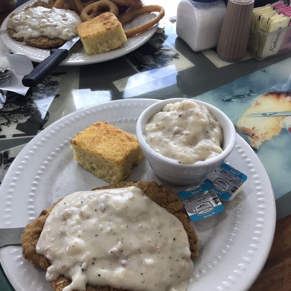 The Landing Strip Café - Chicken fried steak with cornbread and mashed potatoes. - New American Near Me - Okeechobee, Florida The Landing Strip Café - Chicken fried steak with cornbread and mashed potatoes. - New American Near Me - Okeechobee, Florida