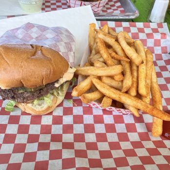 Sideshow Kitchen - Mexi Cali Burger with Fries - Burgers Near Me - Oakland, California Sideshow Kitchen - Mexi Cali Burger with Fries - Burgers Near Me - Oakland, California