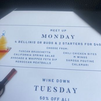 Milestones - The Monday night special is four beers or four Bellini's +2 appetizers $40 - Canadian (New) Near Me - Coquitlam, British Columbia Milestones - The Monday night special is four beers or four Bellini's +2 appetizers $40 - Canadian (New) Near Me - Coquitlam, British Columbia