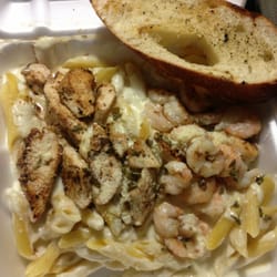 Ridiculous Gourmet - Shrimp/Chicken Alfredo not on the menu together but worth the extra! Chef Pierre definitely puts the "R" in ridiculous. Yum Yum!