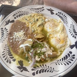 Rajas in cream sauce with green chilaquiles