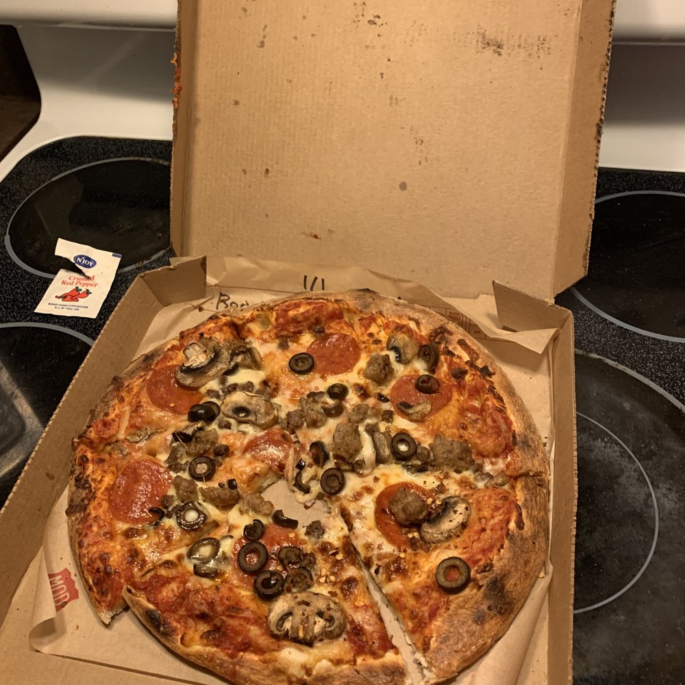 MOD Pizza - Meat pizza (Mad Dog) Mega big and thicker pizza with mushrooms and black olives. - Pizza Near Me - Issaquah, Washington